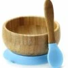 Avanchy Bamboo Stay Put Suction Baby Bowl + Spoon - Blue -Little Unicorn Store avanchy bamboo stay put suction baby bowl spoon blue 199