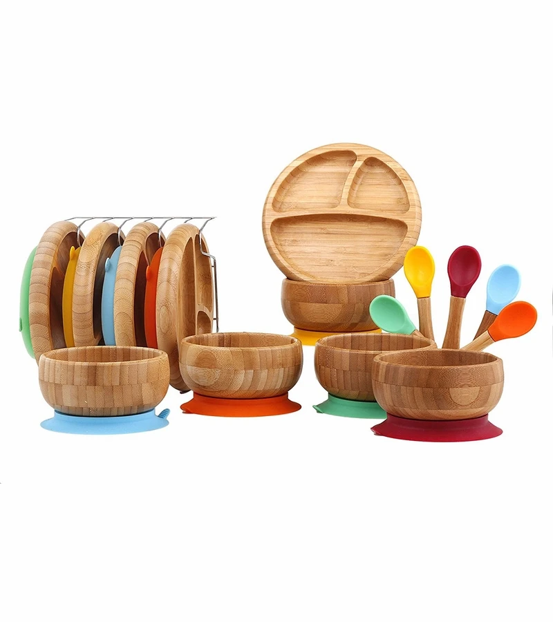 Avanchy Bamboo Stay Put Suction Baby Bowl + Spoon - Blue 7 Avanchy Bamboo Stay Put Suction Baby Bowl + Spoon - Blue - Image 5