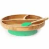 Avanchy Bamboo Suction Toddler Divided Plate + Spoon - Green