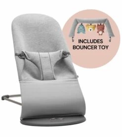 BabyBjorn Bouncer + Toy Bundle - Bliss (3D Jersey) Light Grey
