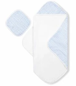 Bamboo Little Hooded Baby Towel & Washcloth Set - Blue Wave