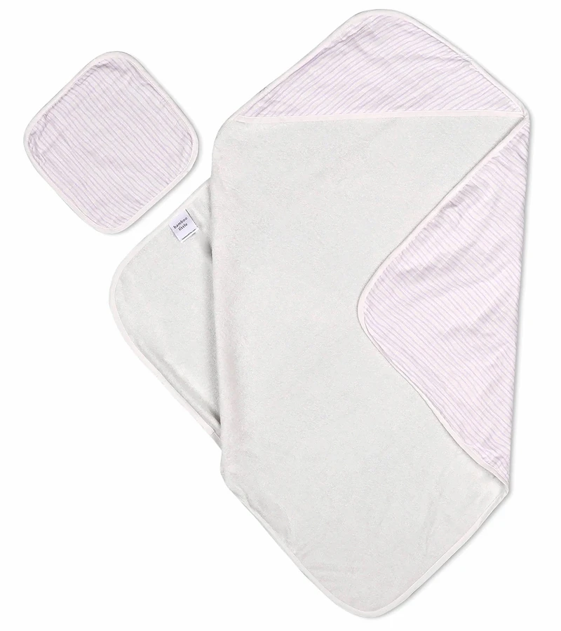 Bamboo Little Hooded Baby Towel & Washcloth Set - Lavender Wave 3 Bamboo Little Hooded Baby Towel & Washcloth Set - Lavender Wave