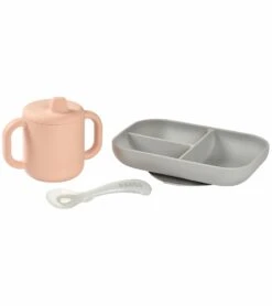 BEABA Sips & Bites 3-Piece Silicone Feeding Set - Rose