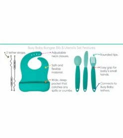 Busy Baby Bungee Bib & Utensil Bundle - Pewter -Little Unicorn Store busy baby bungee bib utensil bundle pewter 9