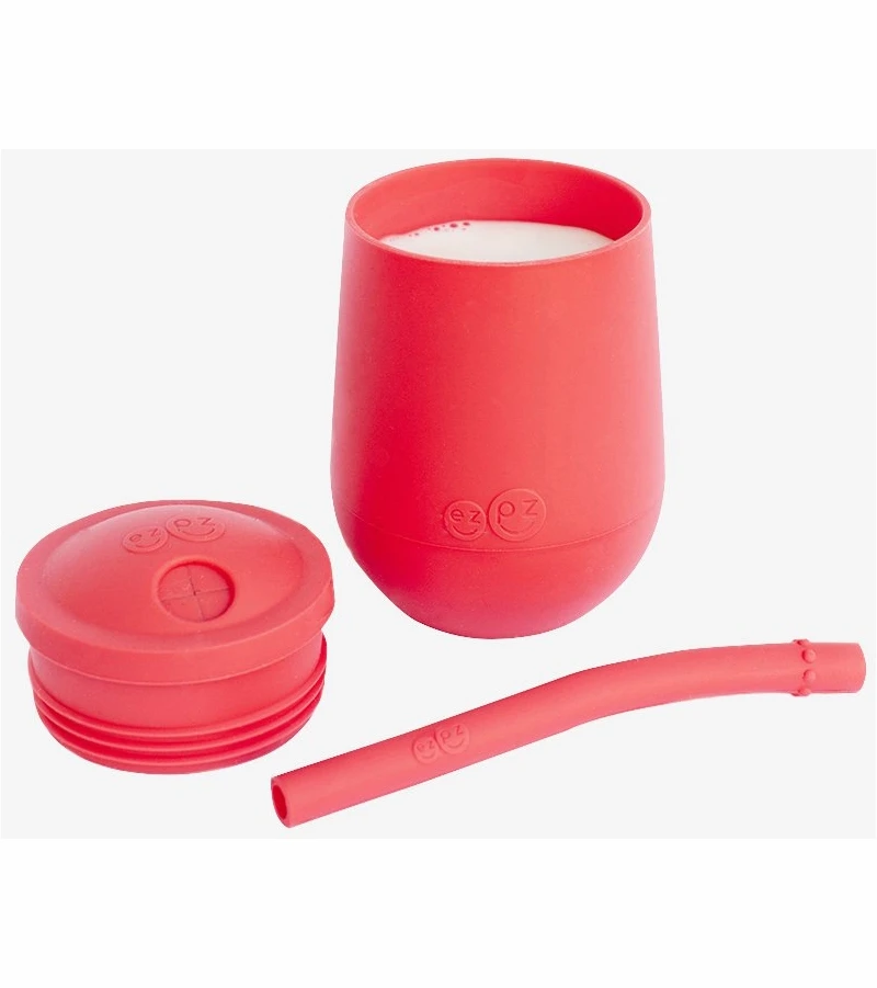 EZPZ Mini Cup Training Cup + Straw Training System - Coral 4 EZPZ Mini Cup Training Cup + Straw Training System - Coral - Image 2