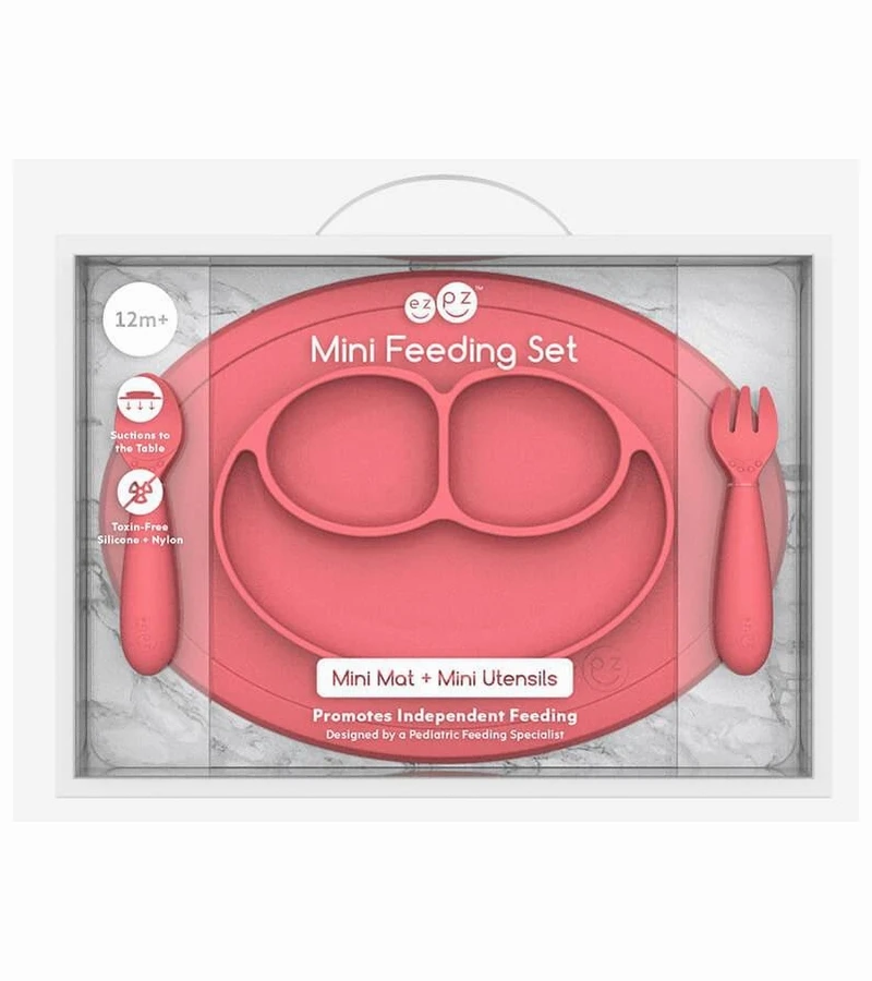 EZPZ Toddler Bundle - Mini Feeding Set + Mini Cup And Straw Training System - Coral 4 EZPZ Toddler Bundle - Mini Feeding Set + Mini Cup And Straw Training System - Coral - Image 2