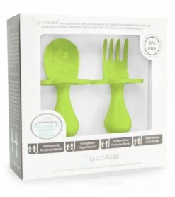 Grabease First Self Feeding Utensil Set - Green -Little Unicorn Store grabease first self feeding utensil set green 132