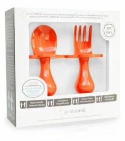 Grabease First Self Feeding Utensil Set - Orange -Little Unicorn Store grabease first self feeding utensil set orange 139