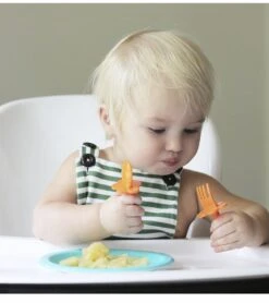 Grabease First Self Feeding Utensil Set - Orange -Little Unicorn Store grabease first self feeding utensil set orange 140