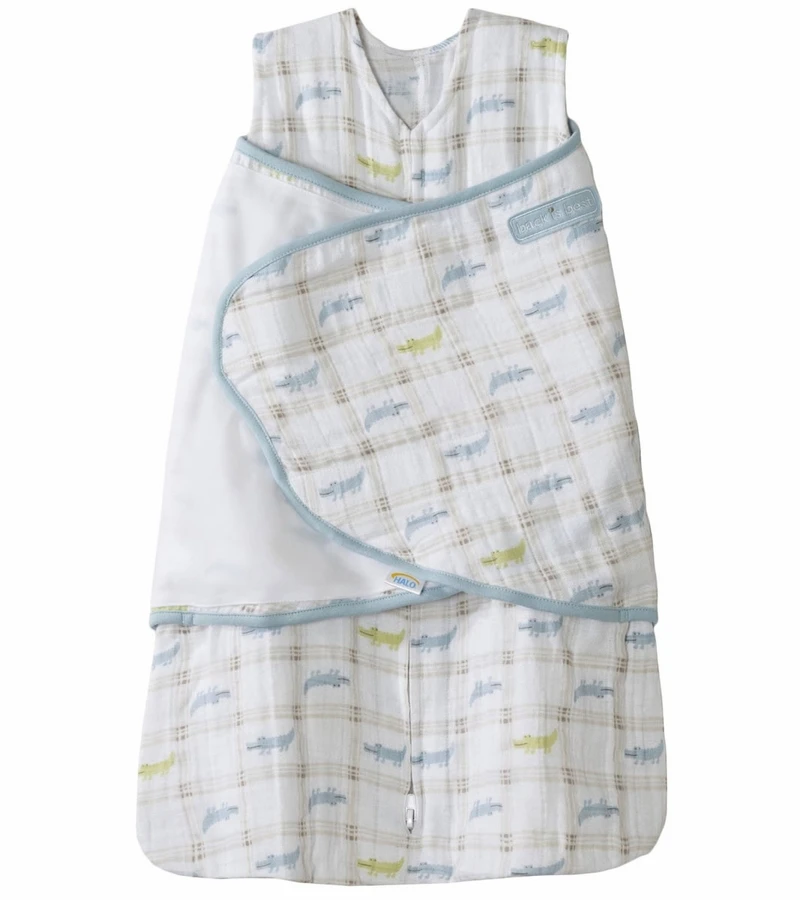 HALO SleepSack Swaddle, Muslin, Gator Plaid, Newborn 3 HALO SleepSack Swaddle, Muslin, Gator Plaid, Newborn