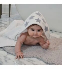 Hello Spud Organic Cotton Hooded Towel And Washcloth Set - Gray Stars -Little Unicorn Store hello spud organic cotton hooded towel and washcloth set gray stars 85