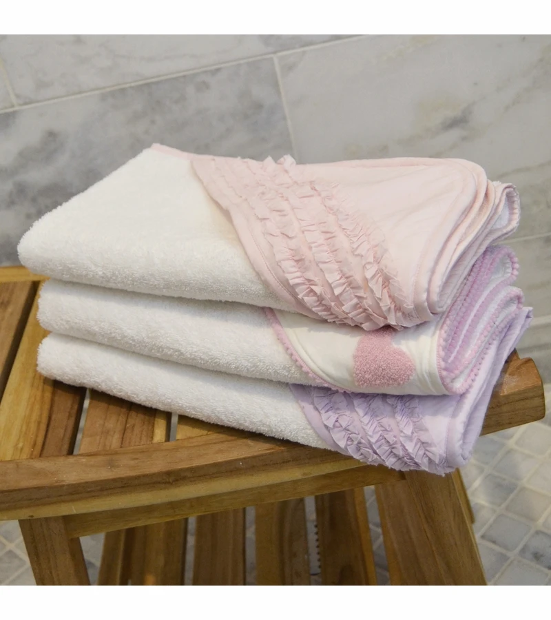 Hello Spud Organic Cotton Hooded Towel And Washcloth Set - Petite Ruffle Pink 4 Hello Spud Organic Cotton Hooded Towel And Washcloth Set - Petite Ruffle Pink - Image 2