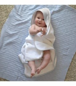 Hello Spud Organic Cotton Hooded Towel And Washcloth Set - Pintuck Gray -Little Unicorn Store hello spud organic cotton hooded towel and washcloth set pintuck gray 105