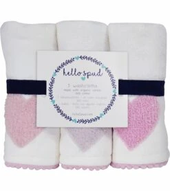 Hello Spud Organic Cotton Washcloth 3-Pack - Pink Hearts