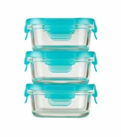 Innobaby Preppin' Smart EZ Lock Glass Container, Rectangle, 3 Pack - Aqua