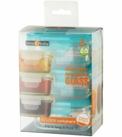 Innobaby Preppin' Smart EZ Lock Glass Container, Rectangle, 3 Pack - Aqua -Little Unicorn Store innobaby preppin smart ez lock glass container rectangle 3 pack aqua 119