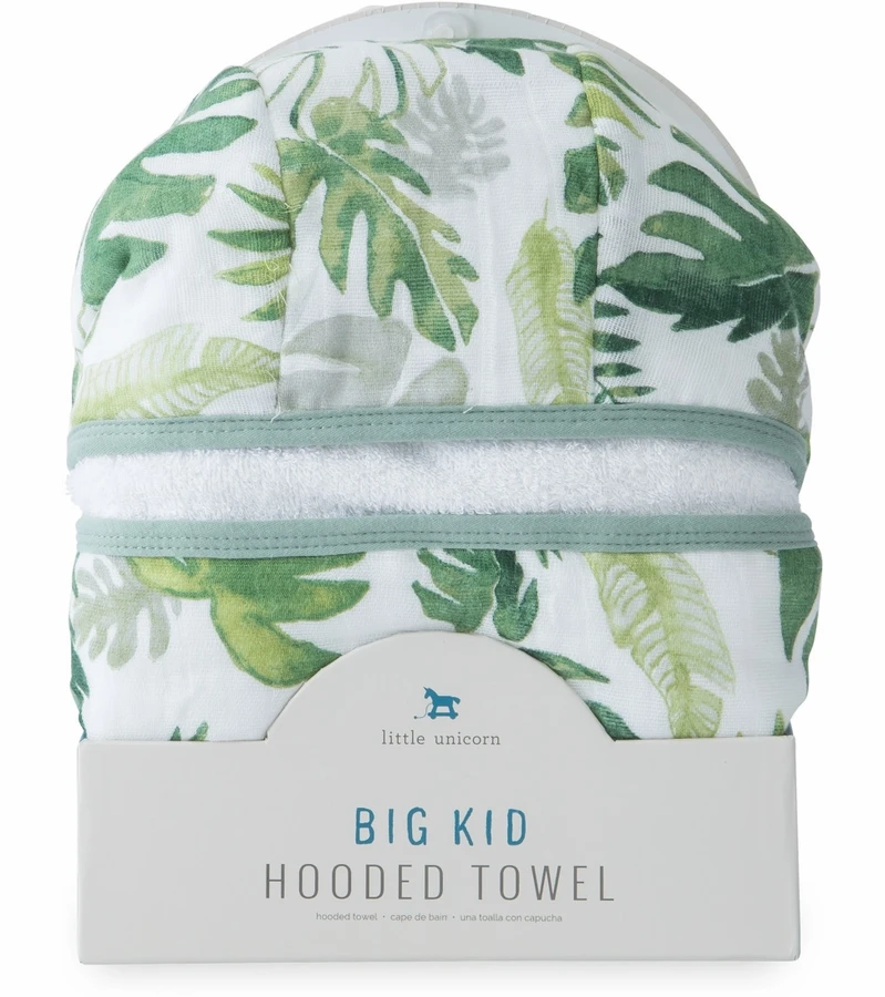 Little Unicorn Cotton Big Kid Hooded Towel - Tropical Leaf 4 Little Unicorn Cotton Big Kid Hooded Towel - Tropical Leaf - Image 2