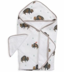 Little Unicorn Cotton Hooded Towel & Washcloth - Bison