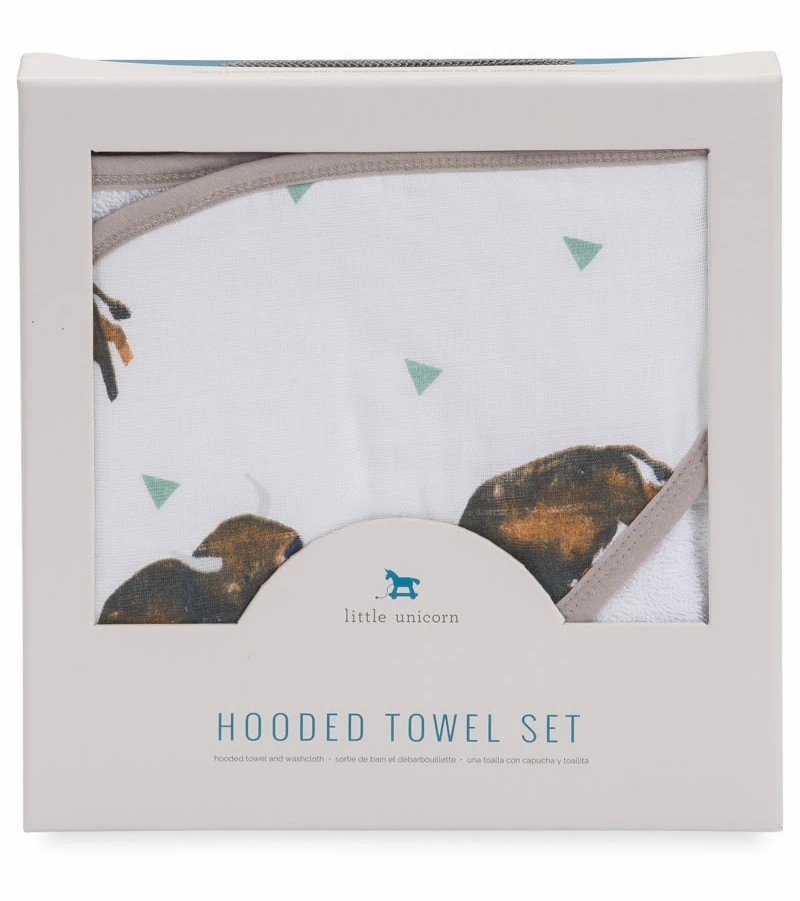 Little Unicorn Cotton Hooded Towel & Washcloth - Bison 4 Little Unicorn Cotton Hooded Towel & Washcloth - Bison - Image 2