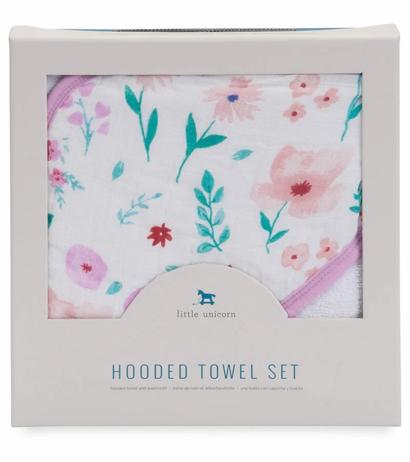 Little Unicorn Cotton Hooded Towel & Washcloth - Morning Glory 4 Little Unicorn Cotton Hooded Towel & Washcloth - Morning Glory - Image 2