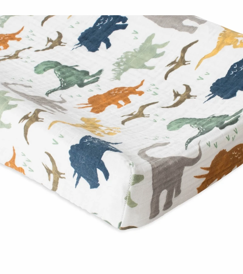 Little Unicorn Cotton Muslin Changing Pad Cover - Dino Friends 4 Little Unicorn Cotton Muslin Changing Pad Cover - Dino Friends - Image 2
