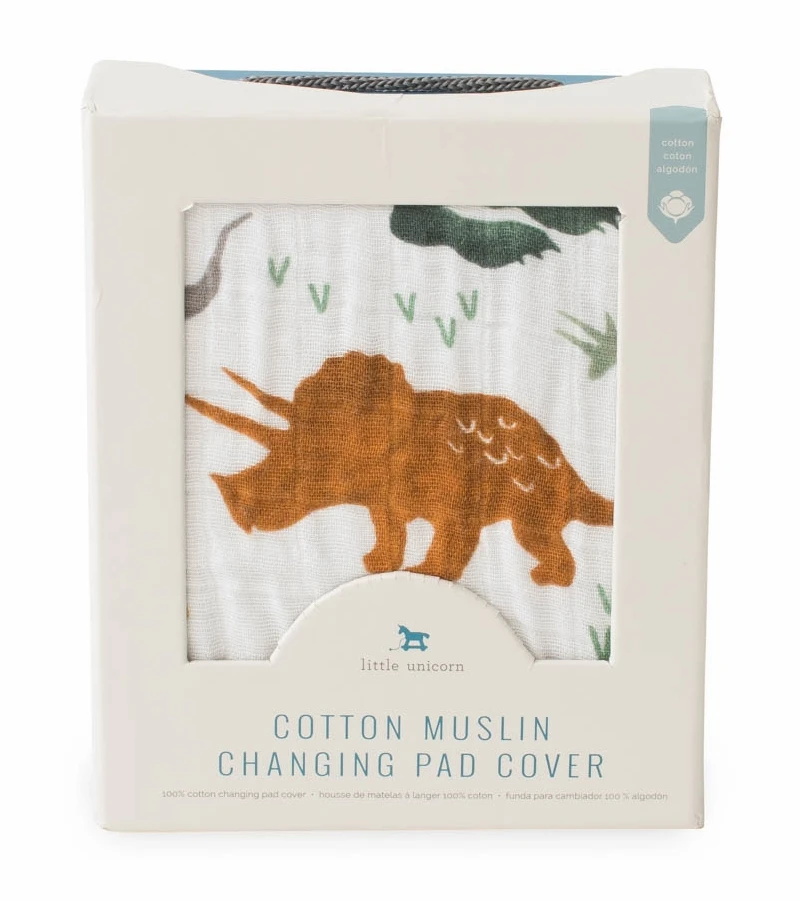 Little Unicorn Cotton Muslin Changing Pad Cover - Dino Friends 5 Little Unicorn Cotton Muslin Changing Pad Cover - Dino Friends - Image 3