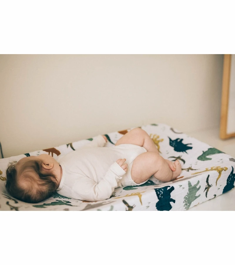 Little Unicorn Cotton Muslin Changing Pad Cover - Dino Friends 7 Little Unicorn Cotton Muslin Changing Pad Cover - Dino Friends - Image 5