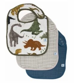 Little Unicorn Cotton Muslin Classic Bib 3 Pack - Dino Friends 2 Set