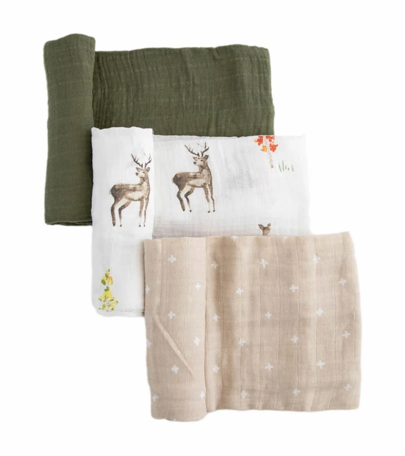 Little Unicorn Cotton Muslin Swaddle 3 Pack - Oh Deer 2 Set 3 Little Unicorn Cotton Muslin Swaddle 3 Pack - Oh Deer 2 Set
