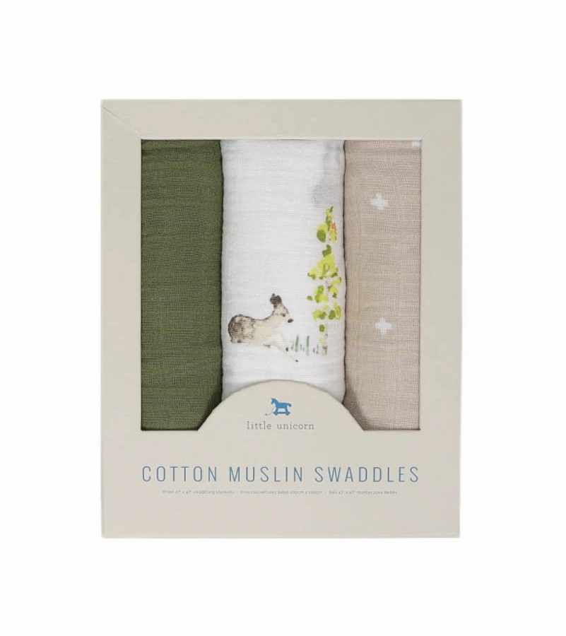 Little Unicorn Cotton Muslin Swaddle 3 Pack - Oh Deer 2 Set 5 Little Unicorn Cotton Muslin Swaddle 3 Pack - Oh Deer 2 Set - Image 3