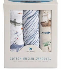 Little Unicorn Cotton Muslin Swaddle 3-Pack - Shark -Little Unicorn Store little unicorn cotton muslin swaddle 3 pack shark 270