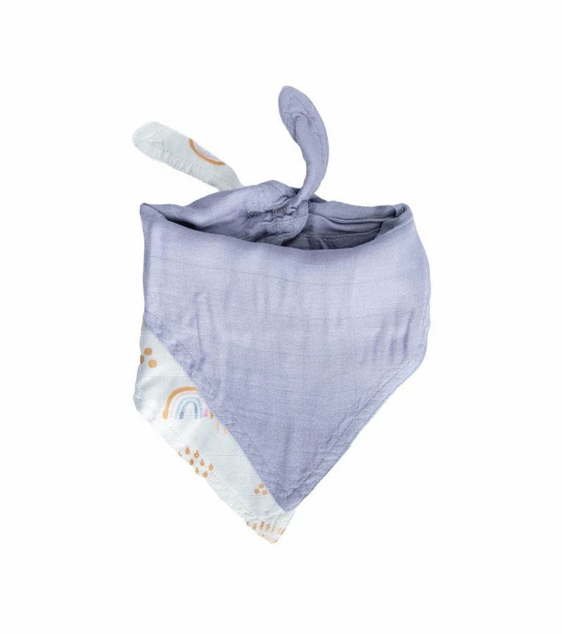 Little Unicorn Deluxe Muslin Reversible Bandana Bib - Rainbows & Raindrops 4 Little Unicorn Deluxe Muslin Reversible Bandana Bib - Rainbows & Raindrops - Image 2