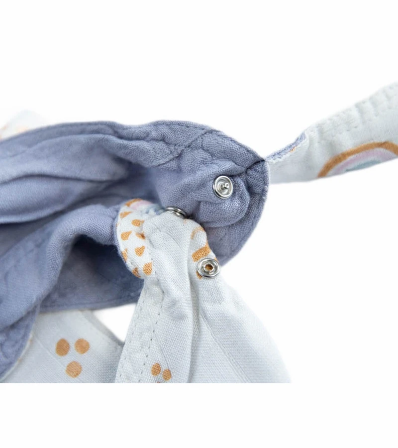 Little Unicorn Deluxe Muslin Reversible Bandana Bib - Rainbows & Raindrops 5 Little Unicorn Deluxe Muslin Reversible Bandana Bib - Rainbows & Raindrops - Image 3