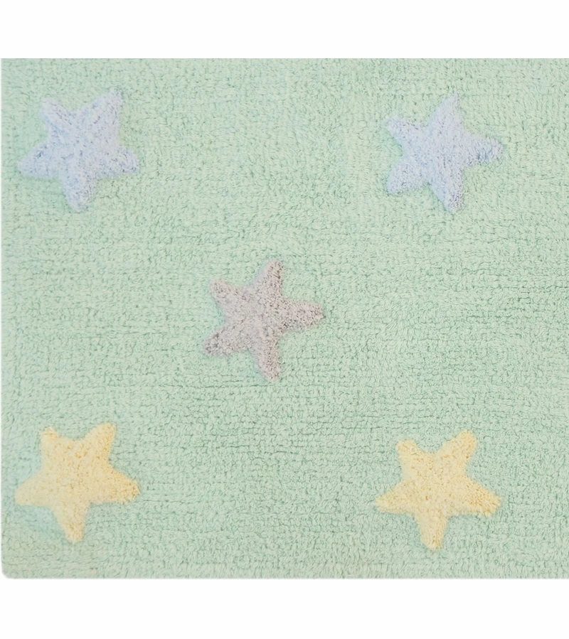 Lorena Canals Tricolor Stars Rug - Soft Mint (4' X 5' 3") 4 Lorena Canals Tricolor Stars Rug - Soft Mint (4' X 5' 3") - Image 2