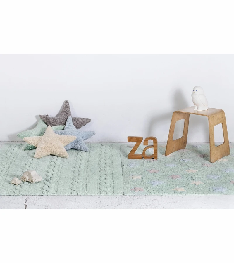 Lorena Canals Tricolor Stars Rug - Soft Mint (4' X 5' 3") 5 Lorena Canals Tricolor Stars Rug - Soft Mint (4' X 5' 3") - Image 3