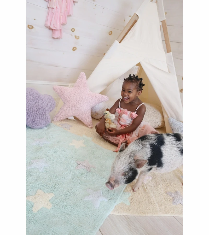 Lorena Canals Tricolor Stars Rug - Soft Mint (4' X 5' 3") 7 Lorena Canals Tricolor Stars Rug - Soft Mint (4' X 5' 3") - Image 5