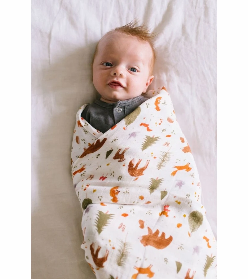 Loulou Lollipop Luxe Muslin Swaddle - Forest Friends 6 Loulou Lollipop Luxe Muslin Swaddle - Forest Friends - Image 4