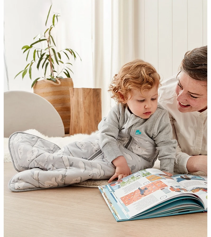 Love To Dream Sleep Bag Quilted Cotton 3.5 TOG, 6-18 M - South Pole Grey 4 Love To Dream Sleep Bag Quilted Cotton 3.5 TOG, 6-18 M - South Pole Grey - Image 2