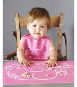 Modern-Twist Bucket Bib - Elephant Hugs Pink -Little Unicorn Store modern twist bucket bib elephant hugs pink 194