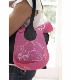 Modern-Twist Bucket Bib - Elephant Hugs Pink -Little Unicorn Store modern twist bucket bib elephant hugs pink 195