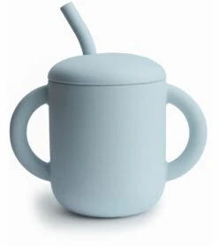 Mushie Silicone Training Cup + Straw - Powder Blue