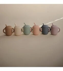 Mushie Silicone Training Cup + Straw - Powder Blue -Little Unicorn Store mushie silicone training cup straw powder blue 106