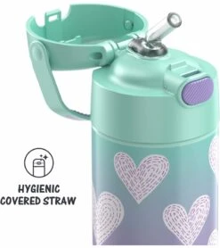 Thermos FUNtainer Vacuum Insulated Stainless Steel Straw Water Bottle, 12oz - Purple Hearts -Little Unicorn Store thermos funtainer vacuum insulated stainless steel straw water bottle 12oz purple hearts 87