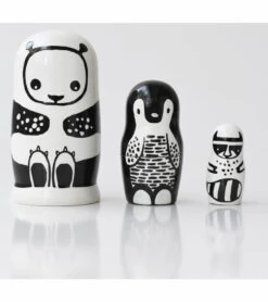 Wee Gallery Nesting Dolls - Black And White Animals