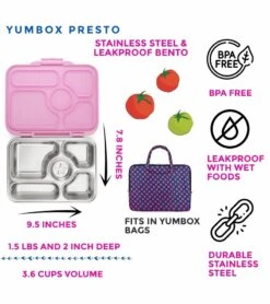 Yumbox Leakproof Bento Lunchbox, Presto Stainless Steel - Rose Pink -Little Unicorn Store yumbox leakproof bento lunchbox presto stainless steel rose pink 11