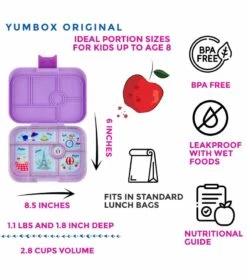 Yumbox Original Leakproof Bento Lunchbox, 6 Compartment - Lulu Purple / Paris Tray -Little Unicorn Store yumbox original leakproof bento lunchbox 6 compartment lulu purple paris tray 10